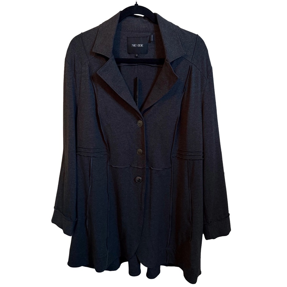 NWT 🩶 Nic+Zoe Seamed Riding Jacket 3-Button Dark Gray Knit, Long, Equestrian, 1X - Picture 3 of 15